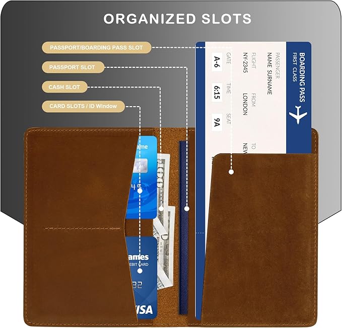 Real Leather Passport Holder for Men and Women, Handmade Wallet Cover Case, Travel Must-Haves Essentials Accessories, Birthday Gifts (Crazy Horse, Brown)