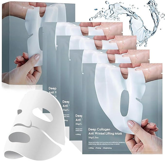 Collagen Face Mask 4-Pack - Hydrogel Sheet Mask with Hyaluronic Acid & Peptides for Instant Glow,Korean overight Wrapping Face Sheet,Elasticity Enhancing,Firming,Moisturizing