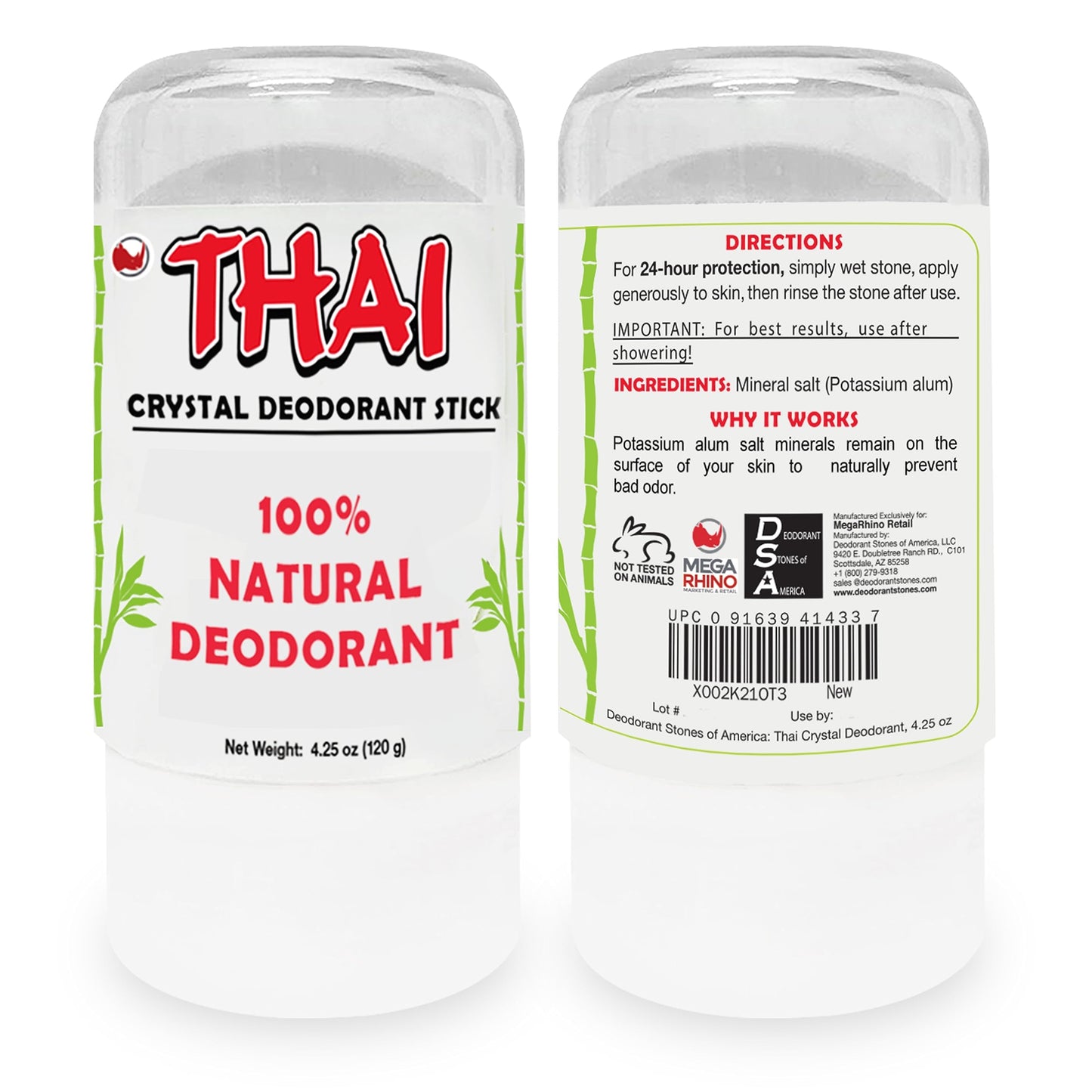 2-PACK Thai Deodorant Stones - Clinically Tested - Crafted in USA - Dermatologist Approved Natural Crystal Salt Odor Protection for Men, Women & Teens