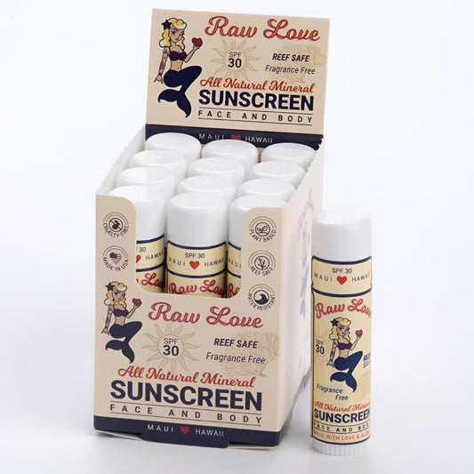 Raw Love Face Sunscreen Stick SPF 30 | Mineral Zinc Oxide + Organic Ingredients | Reef Safe Travel Sunscreen Stick for Face & Body | Fragrance-Free, Water Resistant, Safe for Kids and Babies | 0.6 Oz