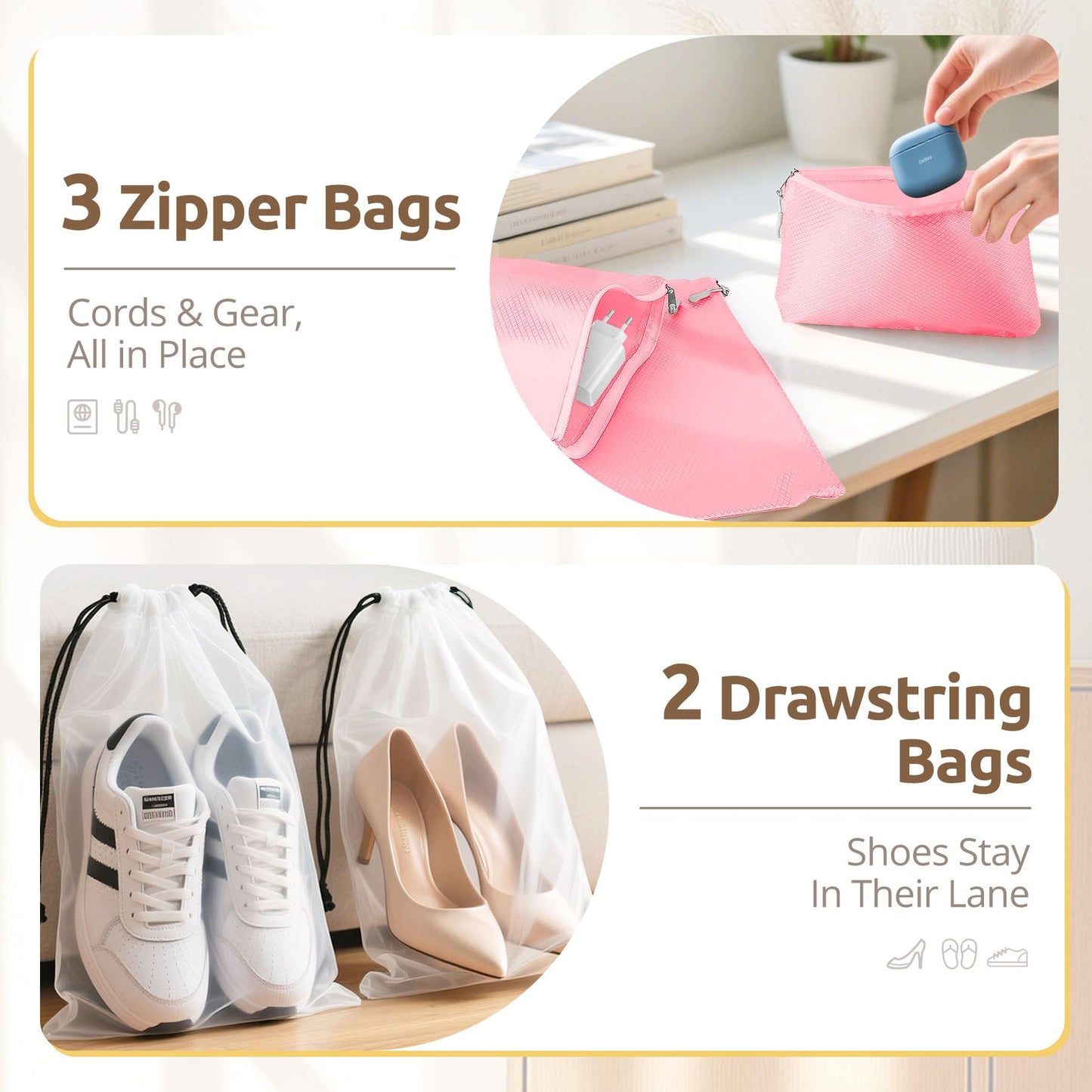 All-in-One 22 Pcs Packing Cubes for Travel Essentials –Includes Cubes,toothbrush covers，Silicone Bottle Cover,zipper bags, Matte Cosmetic Bag, Drawstring bag for Carry-On & Suitcase