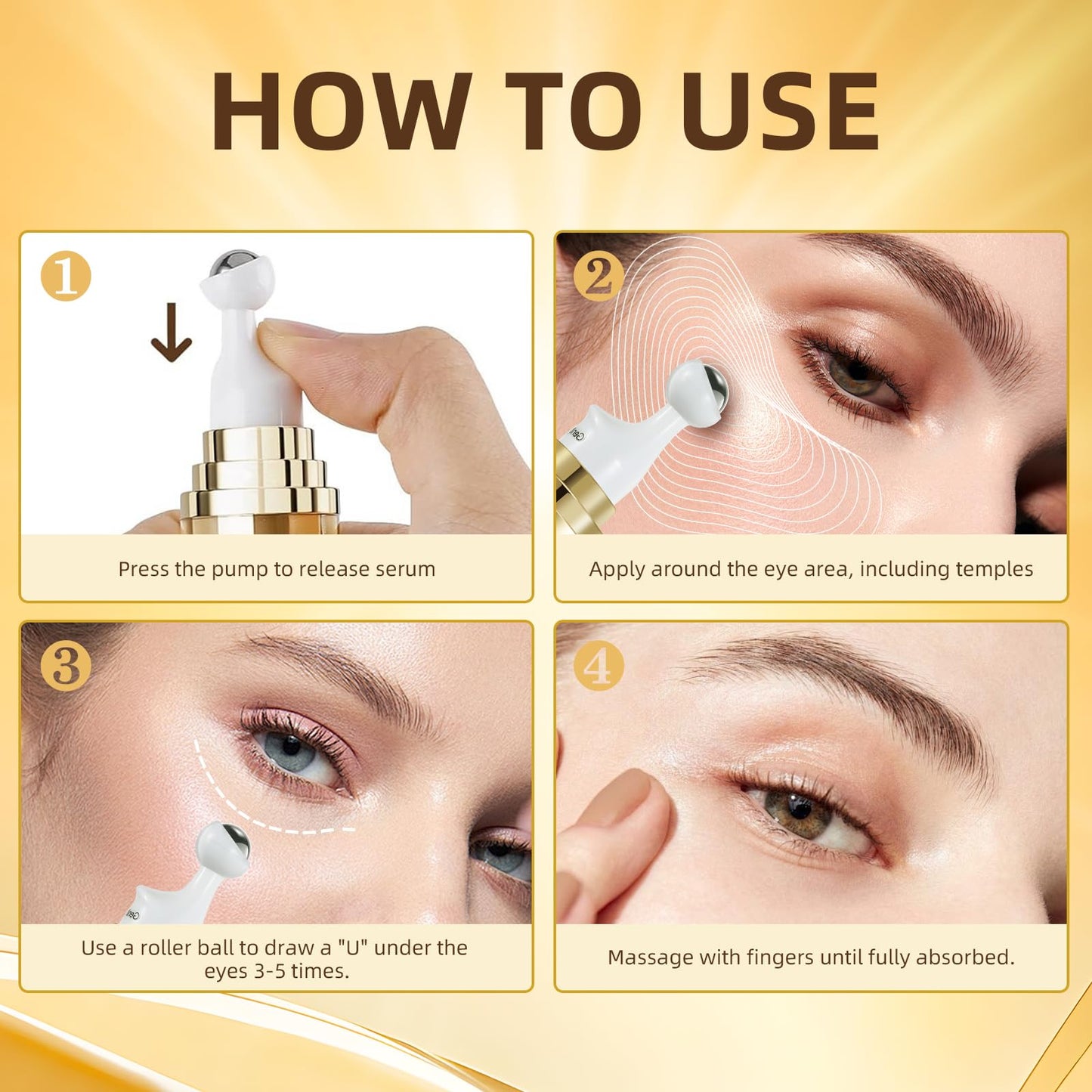 UJHAY 5% Caffeine Eye Cream, Under Eye Serum for Dark Circles, Puffiness & Wrinkles Fine Lines, Eye Roller Serum with 360° Massage Ball, Eye Treatment Balm for Men & Women