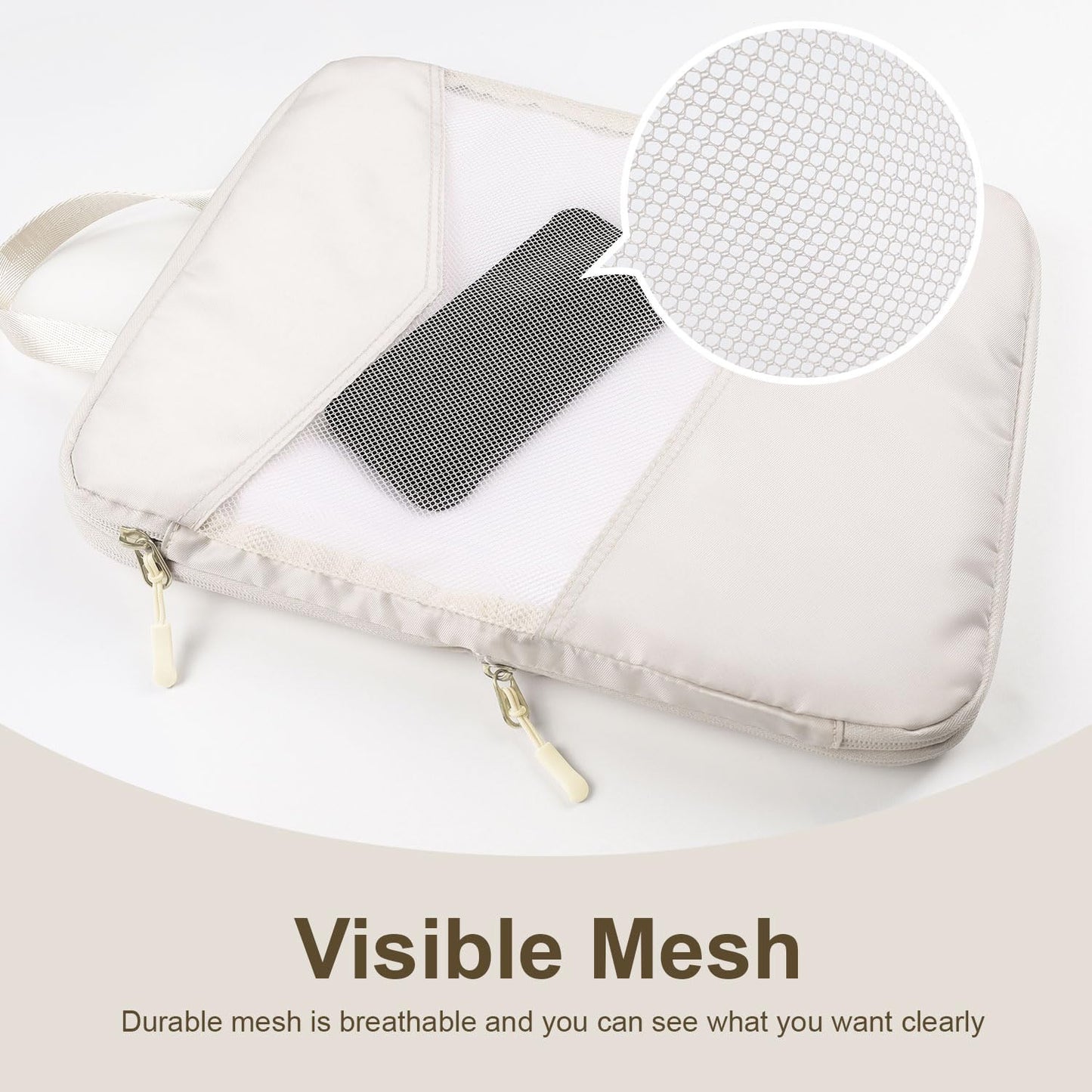 10 Set Compression Packing Cubes for Travel, Suitcase Organizer Bags Set for Travel Accessories, Lightweight Essentials, Beige