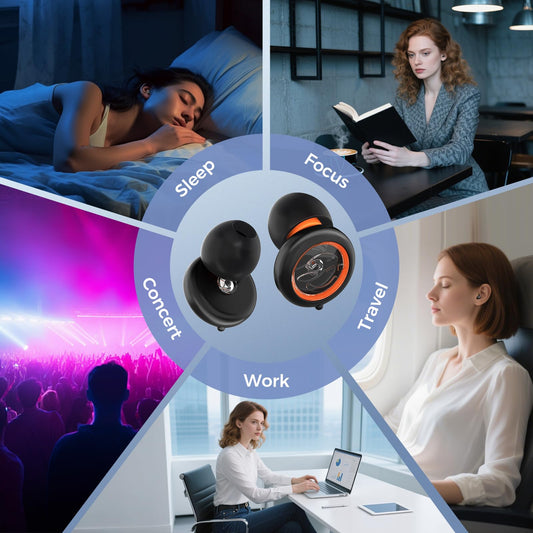 Ear Plugs for Sleeping Noise Cancelling with 3 Noise Reduction Levels - 50dB NRR Soft Silicone Earplugs for Sleep, Work, Travel - with 4 Pair Ear Tips, 6 Fluorescent Rings and Carrying Case