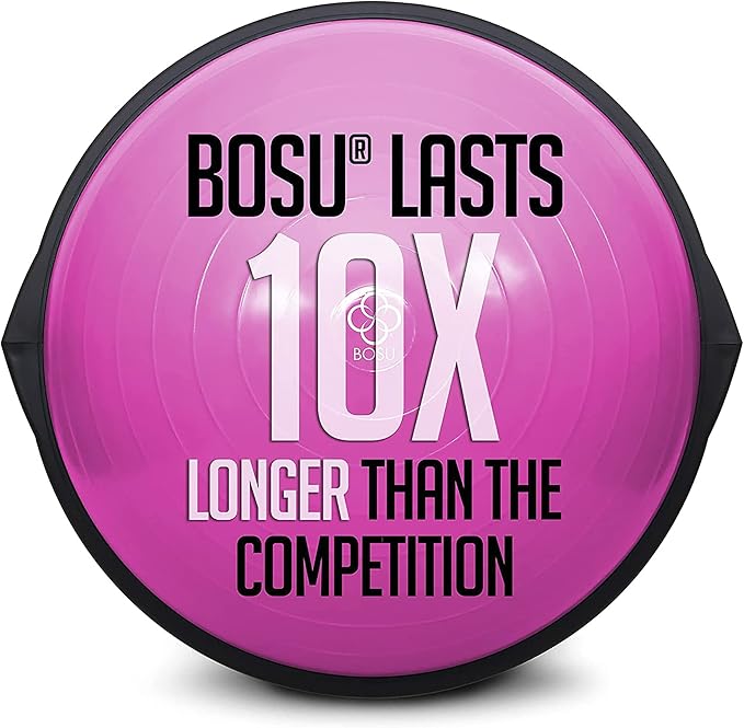 Bosu Balance Ball Exercise Trainer, Home Gym Equipment w/ Guided Workouts & Pump, 26", Blue - Inflatable Fitness Platform for Strength Training, Standing, Balancing, and Core Workout