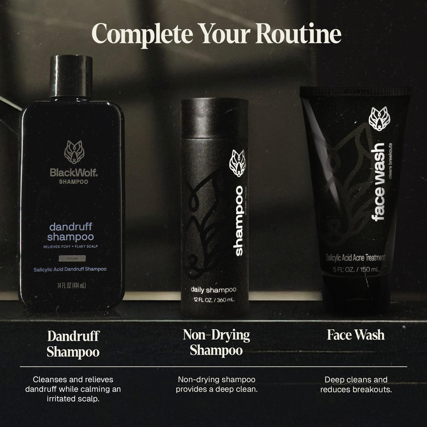 Black Wolf Body Wash & Sonic Scrubber Pro Kit for Men - Vibrating Face & Body Brush with Charcoal Powder Shower Gel, Water Resistant Massage Brush & Salicylic Acid Body Wash, Rich Lather & Deep Clean