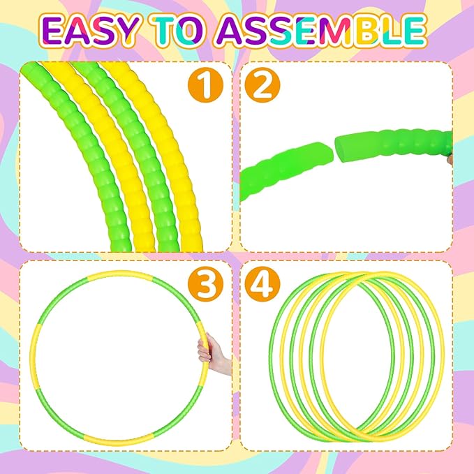 6 Pcs Exercise Hoop Detachable Fitness Rings Adjustable Plastic Toy Fitness Hoop Playground Toys Colored Circles for Teens Games Gymnastics Agility, 28 Inch(Green, Yellow)