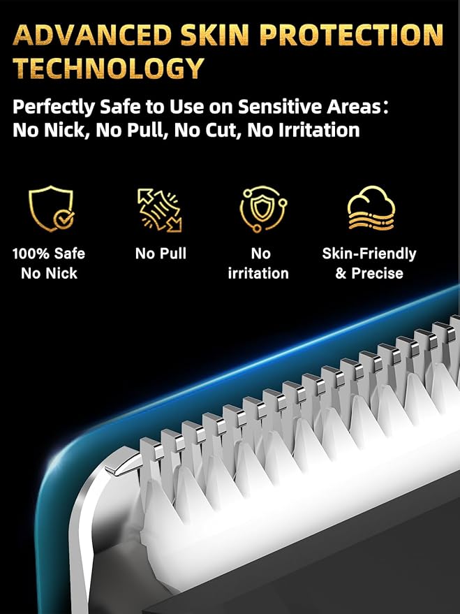 2-in-1 Body and Nose Hair Trimmer for Men - Safe Portable Electric Razor for Ball Groin with LED Light, IPX7 Professional Electric Shavers for Men Pubic, Underarm, Nose, Ear, Beard, Head