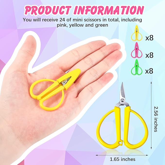 24 Pcs Mini Scissors Thread Tiny Colorful Travel Scissors Back to School Sewing Small Tool 2.56 x 1.65 Inch Embroidery Craft Clipper with Cover, 3 Colors