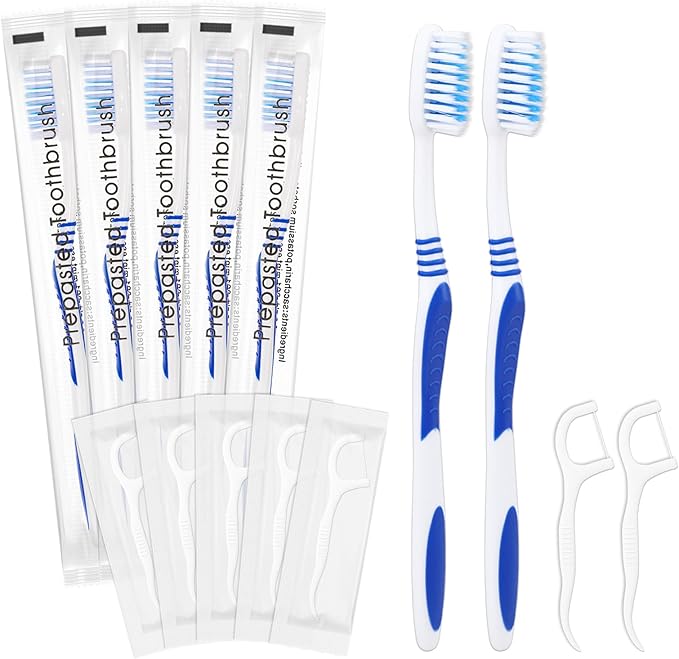 200 Prepasted Disposable Toothbrushes with Dental Floss Individually Wrapped Pre Pasted Toothbrushes Soft Bristle Travel Tooth Brush Single Use Wrapped for Hotel, Camping, Travel, Homeless