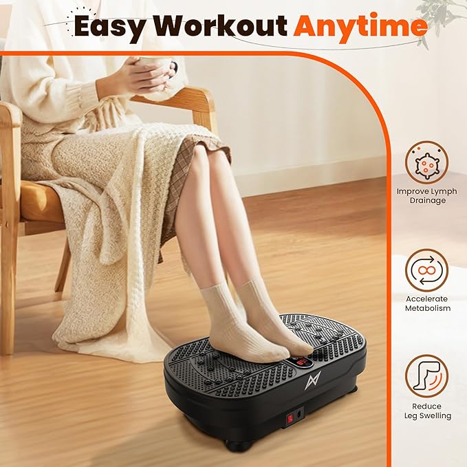 AXV Vibration Plate Fitness Platform Exercise Machine Vibrating Lymphatic Drainage Shaking Full Body Shaker Workout Vibrate Stand Shake Board Sport Gym for Weight Loss Fat Burner for Women Men