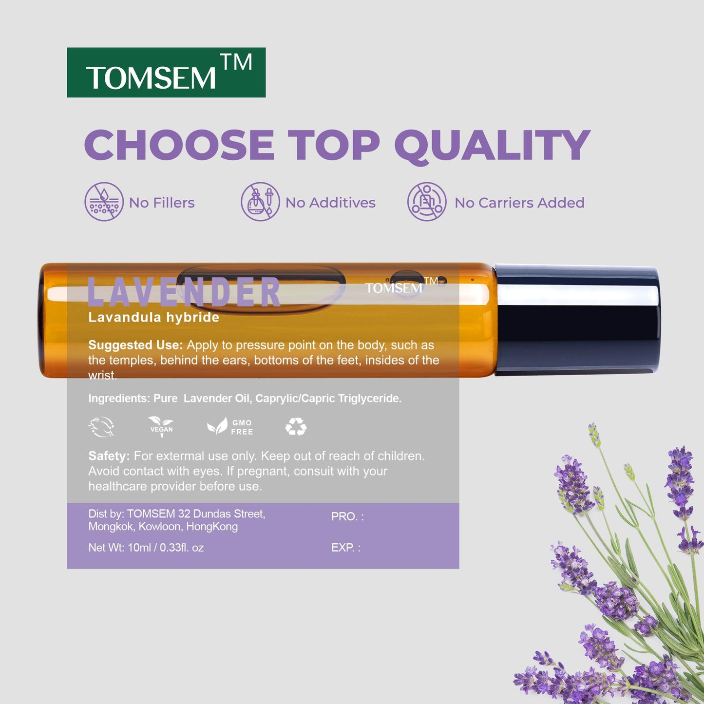 TOMSEM French Lavender Essential Oil Roll On - Calming Oil for Stress & Relaxation - Pure Oil for Skin & Hair Growth
