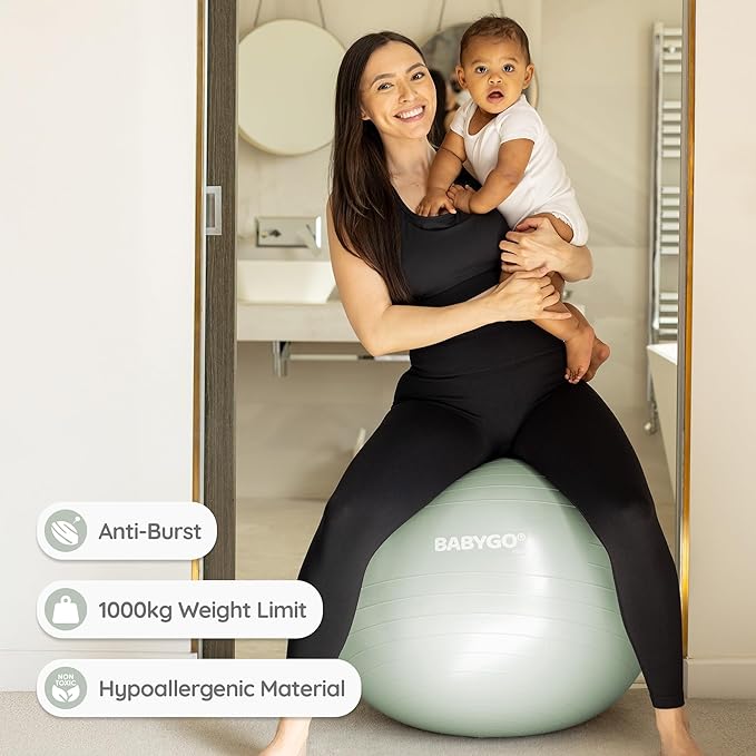 BABYGO Birthing Ball - Pregnancy Yoga Labor & Exercise Ball & Book Set Trimester Targeting, Maternity Physio, Birth & Recovery Plan Included Anti Burst Eco Friendly