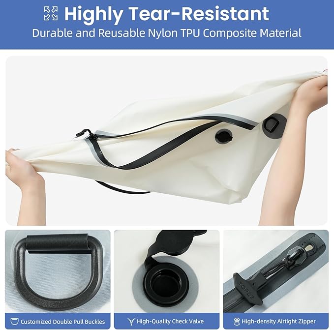 BAGAIL TPU Vacuum Bag for Travel, Reusable Compression Bag with IPX8 Waterproof Zipper, Save Space for Suitcase, Backpack and Carry on (White, ExtraLarge, No Pump)