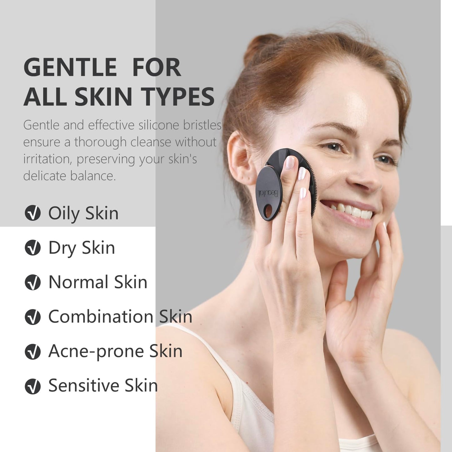 BEAUTAIL Silicone Face Scrubber 2 Pack, Manual Facial Cleansing Brush, Gentle Face Exfoliator for Sensitive Skin, Skin Care Exfoliating Face Brush for Men and Women, Black+Purple