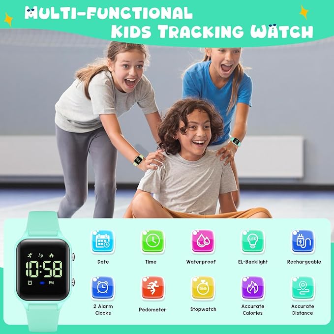 Kids Digital Watches for Boys Girls, Sports Watch with Fitness Tracker, Pedometer, Alarm Clocks, Stopwatch, No App Needed Waterproof Kids Watch, Gift for Teens Student Girls Boys Ages 5-14