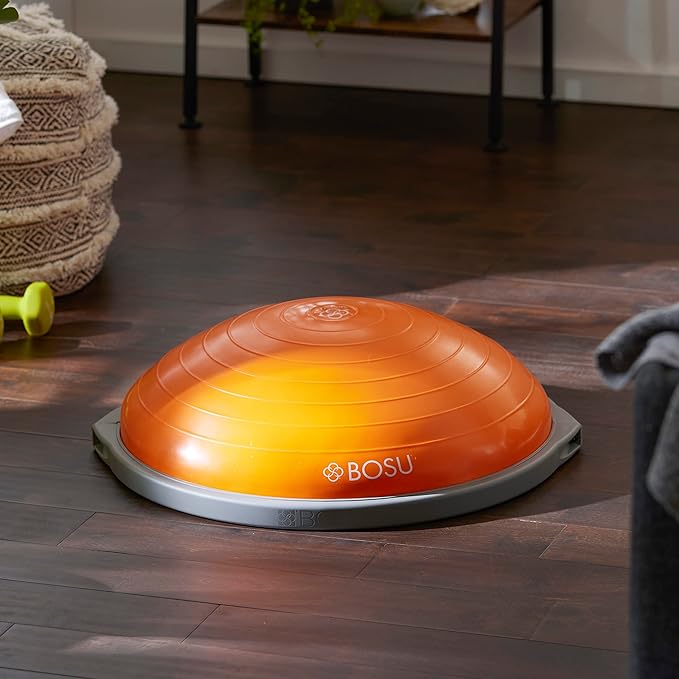 Bosu Balance Ball Exercise Trainer, Home Gym Equipment w/ Guided Workouts & Pump, 26", Blue - Inflatable Fitness Platform for Strength Training, Standing, Balancing, and Core Workout