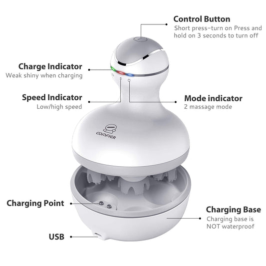 COMFIER Electric Cordless Hair Scalp Massager with Kneading 84 Massage Nodes, Handheld Portable Head Scratcher Massager for Hair Growth, Deep Clean and Stress Relax, Gifts for Men Dad