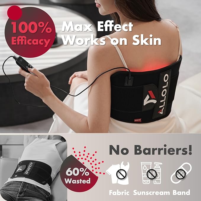 ALLOLO Red Light Therapy for Body, 16.7"*7.9" 660nm&850nm Infrared Red Light Therapy Belt with Pulse for Back Waist Muscle Pain Relief, 3-in-1 LED Bead with Controller Timer Gift for Women Men