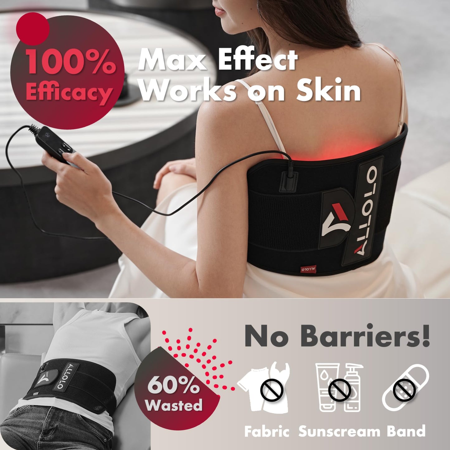 ALLOLO Red Light Therapy for Body, 16.7"*7.9" 660nm&850nm Infrared Red Light Therapy Belt with Pulse for Back Waist Muscle Pain Relief, 3-in-1 LED Bead with Controller Timer Gift for Women Men