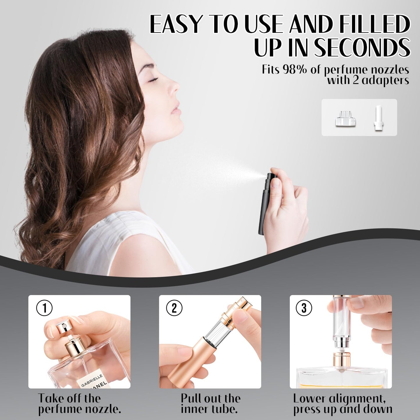 SixTmoon Travel Perfume Atomizer Refillable,Empty Portable Cologne Dispenser,Mini Aftershave Sprayer for Men and Women (Black & Champine Gold)