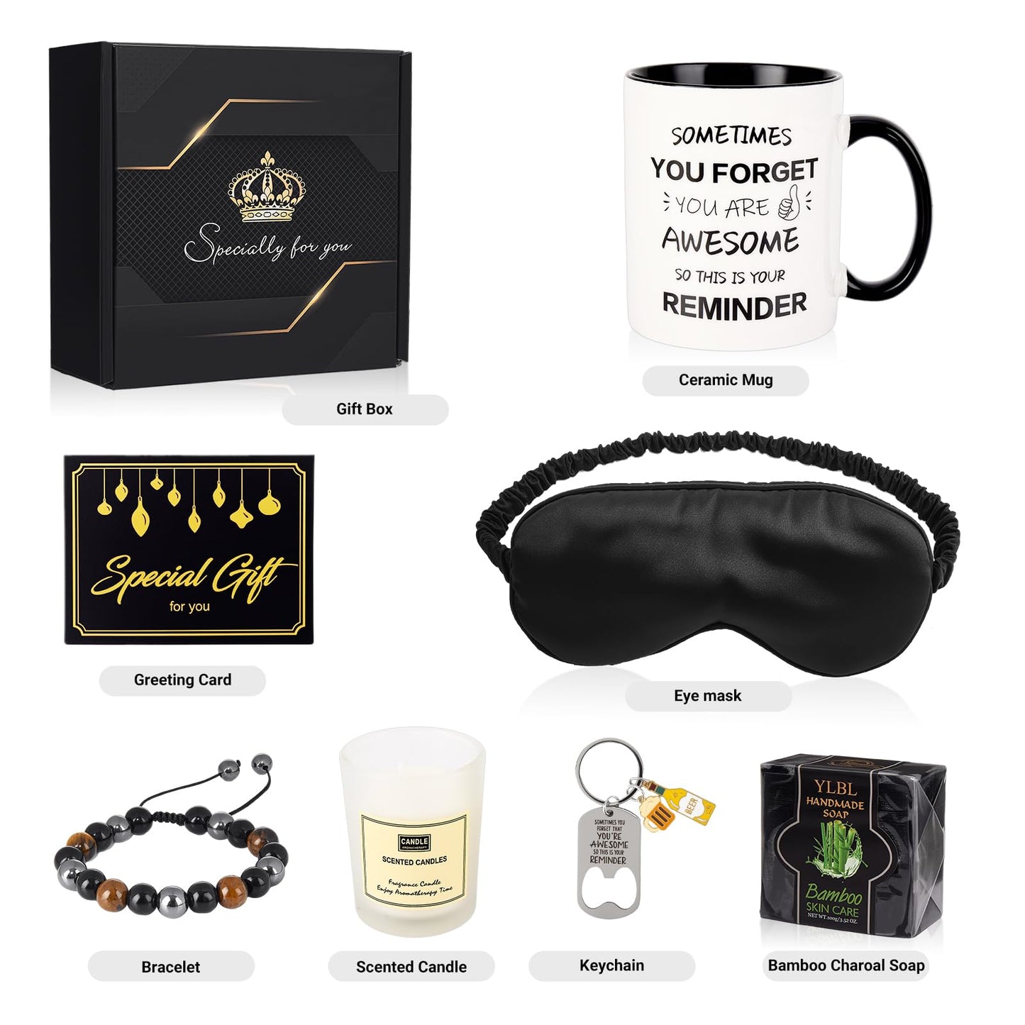 Birthday Gifts for Men,Man Premium Gifts Basket Ideas Set Men's Birthday Gift Box Thank You Gift with Ceramic Mug, Bracelet, Eye mask,Candle for Dad,Son,Boyfriend,Coworker Male Retirement Gifts