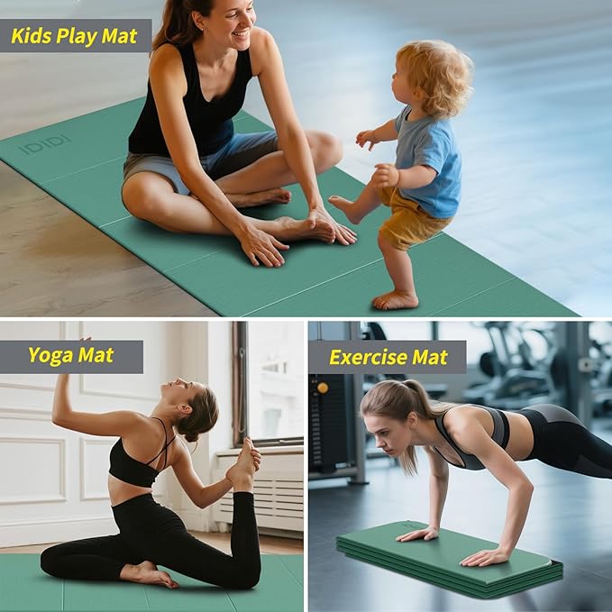 8mm Extra Large Foldable Yoga & Fitness Mat(74" x 31.5" x 0.32"), Double-Sided Non Slip & Lightweight Pilates Mat, Thick Wide Exercise Mats for Woman Man Kids, Portable Workout Mats for Travel, Studio or Home Use
