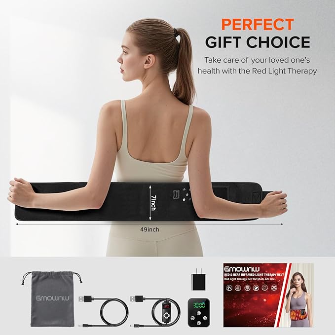2-in-1 Cordless Red Light Therapy Belt, Wired & Wireless Controller 3000mAh Rechargeable Battery Magnetic LED Screen, 49" * 7" Wearable 660nm & 850nm Red Light Therapy Wrap Belt for Body Pain Relief