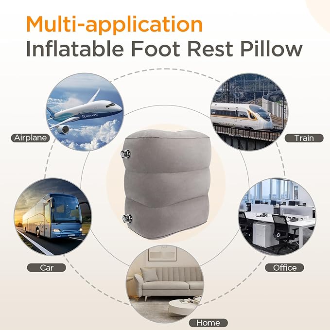 HOMCA Inflatable Travel Foot Rest Pillow, Adjustable Height Leg Pillow，Fast Inflating Airplane Bed for Toddlers，Footrest Pillow for Office, Airplane，Train，Cars，Home