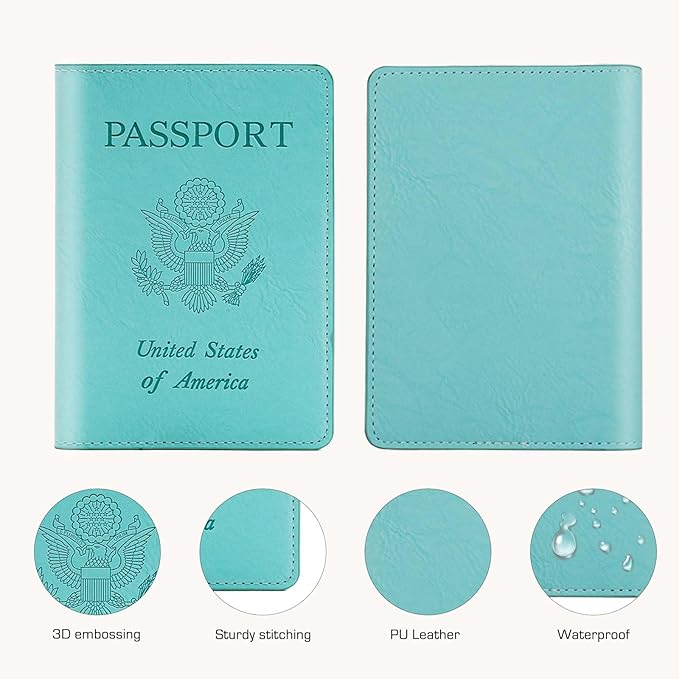Cnycmy Passport Holder–Slim Travel Organizer for Passport, RFID Blocking,Boarding Pass, Credit Cards | Vegan Leather & Anti-Theft Design(Mint Green5)