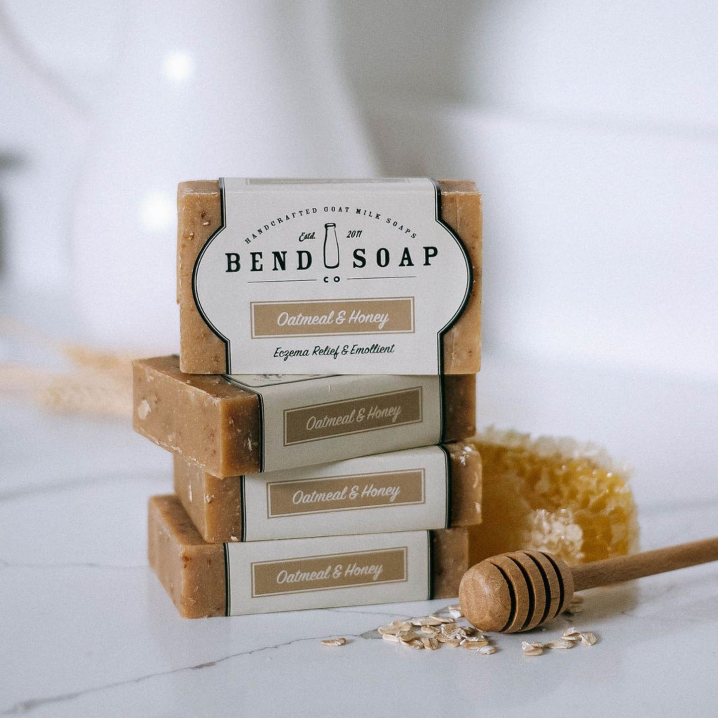 Bend Soap Company All Natural Handmade Goat Milk Soap for Dry Skin Relief, Oatmeal & Honey, 4.5 oz 4 pack