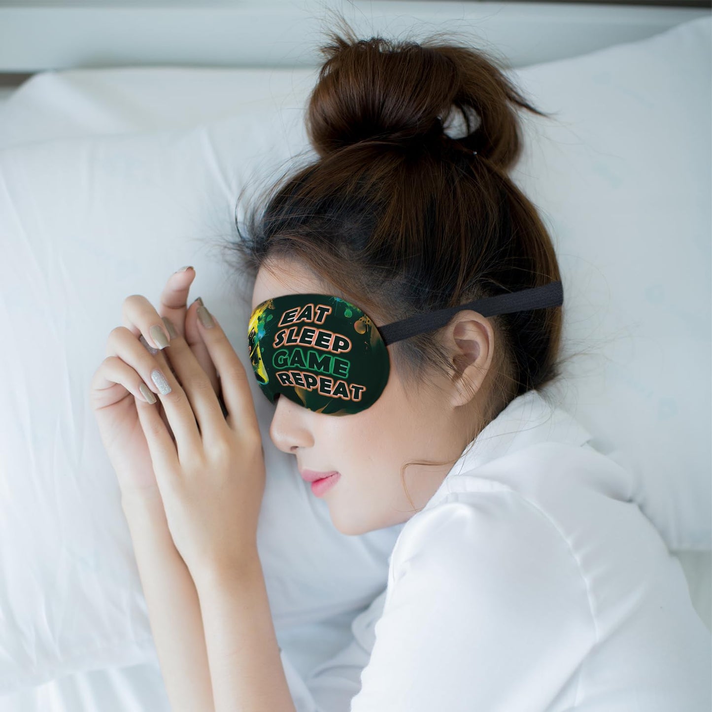 Kdqua Kids Sleep Mask for Boys Teens Girls, Gamer Eye Mask, Silk Blackout for Sleeping, Orange Repeat Game Theme, Adjustable Straps, Soft Lightweight