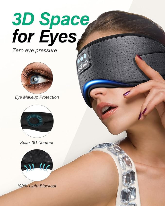 LC-dolida Sleep Headphones, White Noise Bluetooth Sleep Mask 3D Breathable Wireless Eye Mask for Timing, Sleep Mask with Bluetooth Headphones for Side Sleepers Travel,Cool Gadgets for Women Men(Grey)