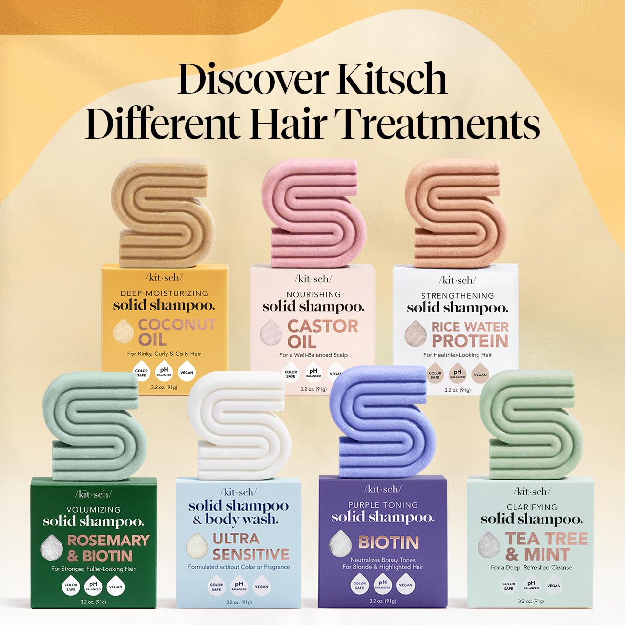 Kitsch Coconut Oil Shampoo Bar - Hydrate & Soften Dry Damaged Hair - Deep Moisturizing Curly Hair Shampoo - Safe Shampoo for Color Treated Hair - Silicone, Paraben & Sulfate Free - 3.2 oz