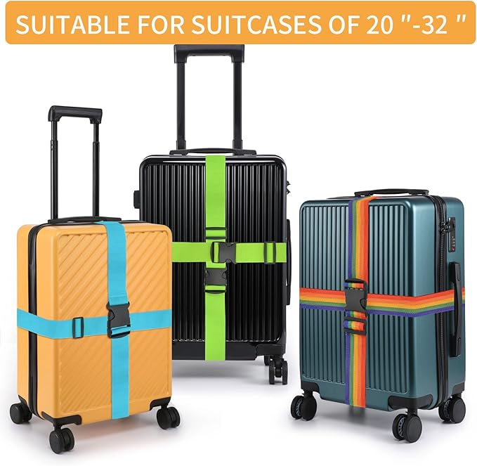 BILIONE Luggage Straps Belts TSA Approved Keep Suitcase Secure While Traveling, 79" Long Add a Bag Premium Accessory for Travel Bag Closure, 2 Pack Rainbow