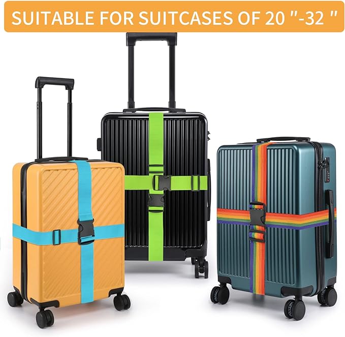 BILIONE Luggage Straps Belts TSA Approved Keep Suitcase Secure While Traveling, 79" Long Add a Bag Premium Accessory for Travel Bag Closure, 2 Pack Green