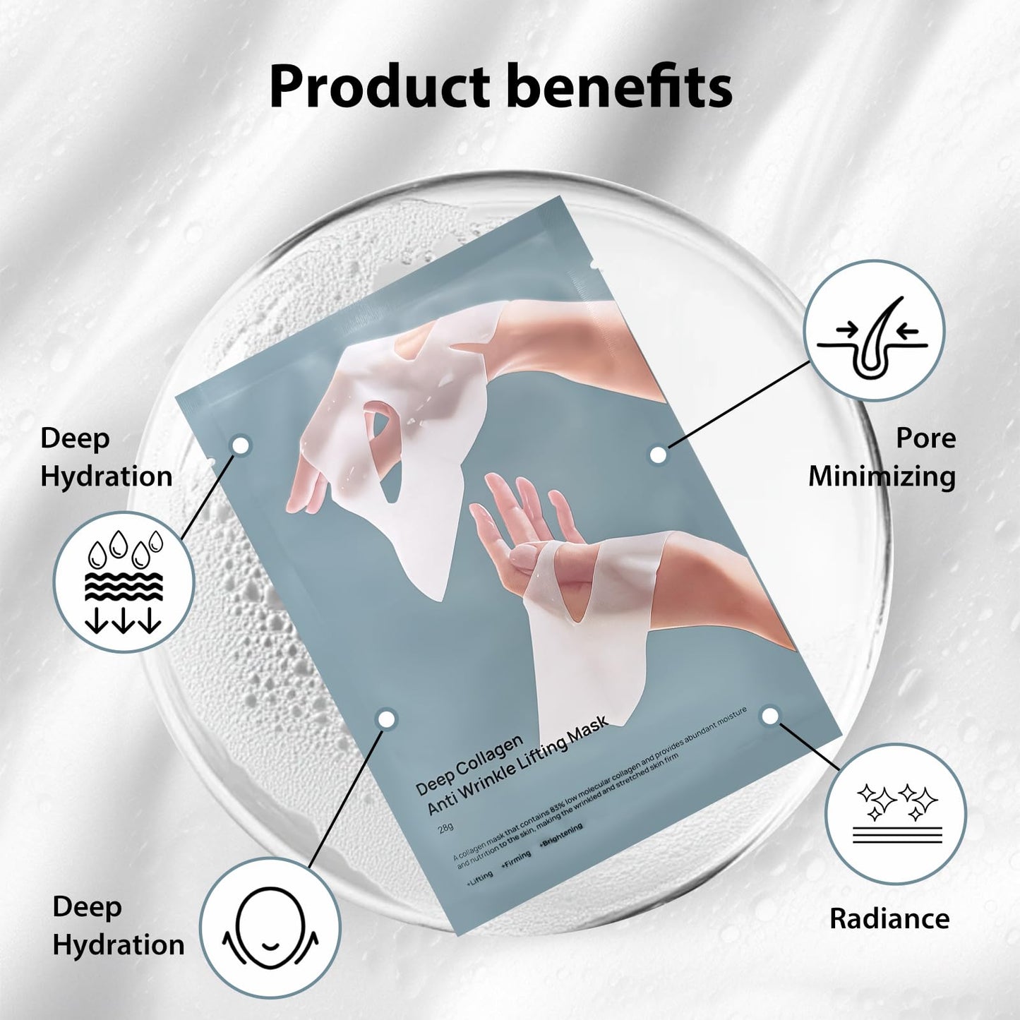 Real collagen overnight gel facial mask, lasting skin care, wrinkle prevention and moisturizing, improving elastic skin softness, sensitive skin care, female collagen facial mask 28g × 5 pieces