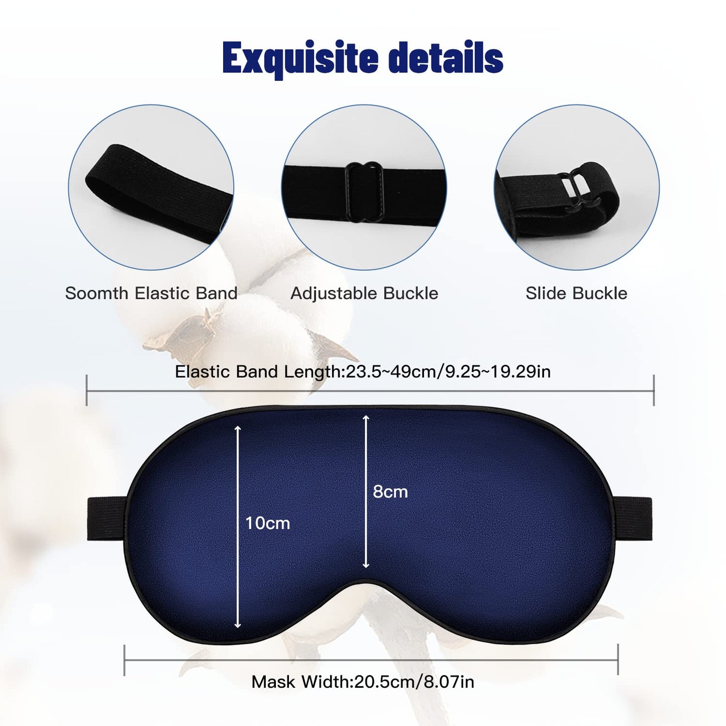 Silk Eye Mask with Adjustable Strap, Satin Blackout Sleeping Mask for Men&Women, Comfortable Blindfold Eyeshade for Night Sleep(Blue)