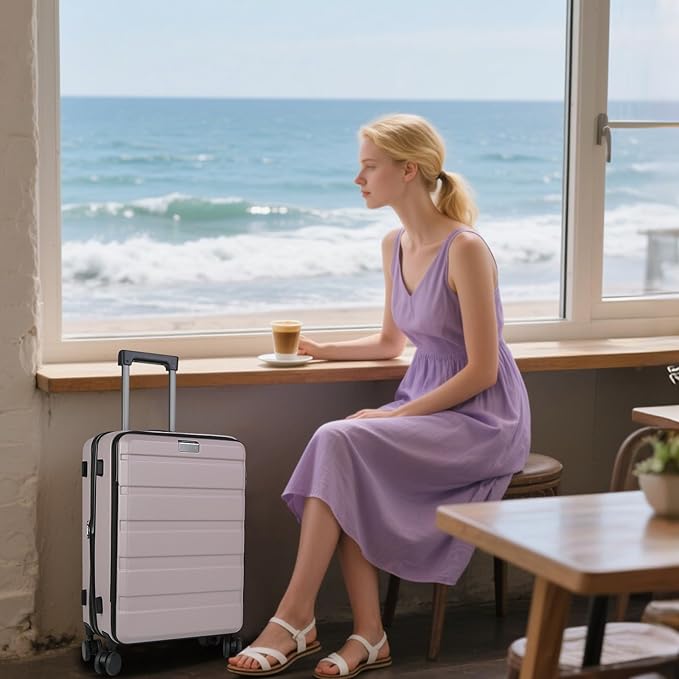 KROSER Carry On Luggage with Spinner Wheels & Built-in TSA Lock, Expandable Top Loading Hard Shell Suitcase Large Capacity Durable Rolling Luggage with USB Port, Carry-On 20-Inch, Matte Purple/Pink