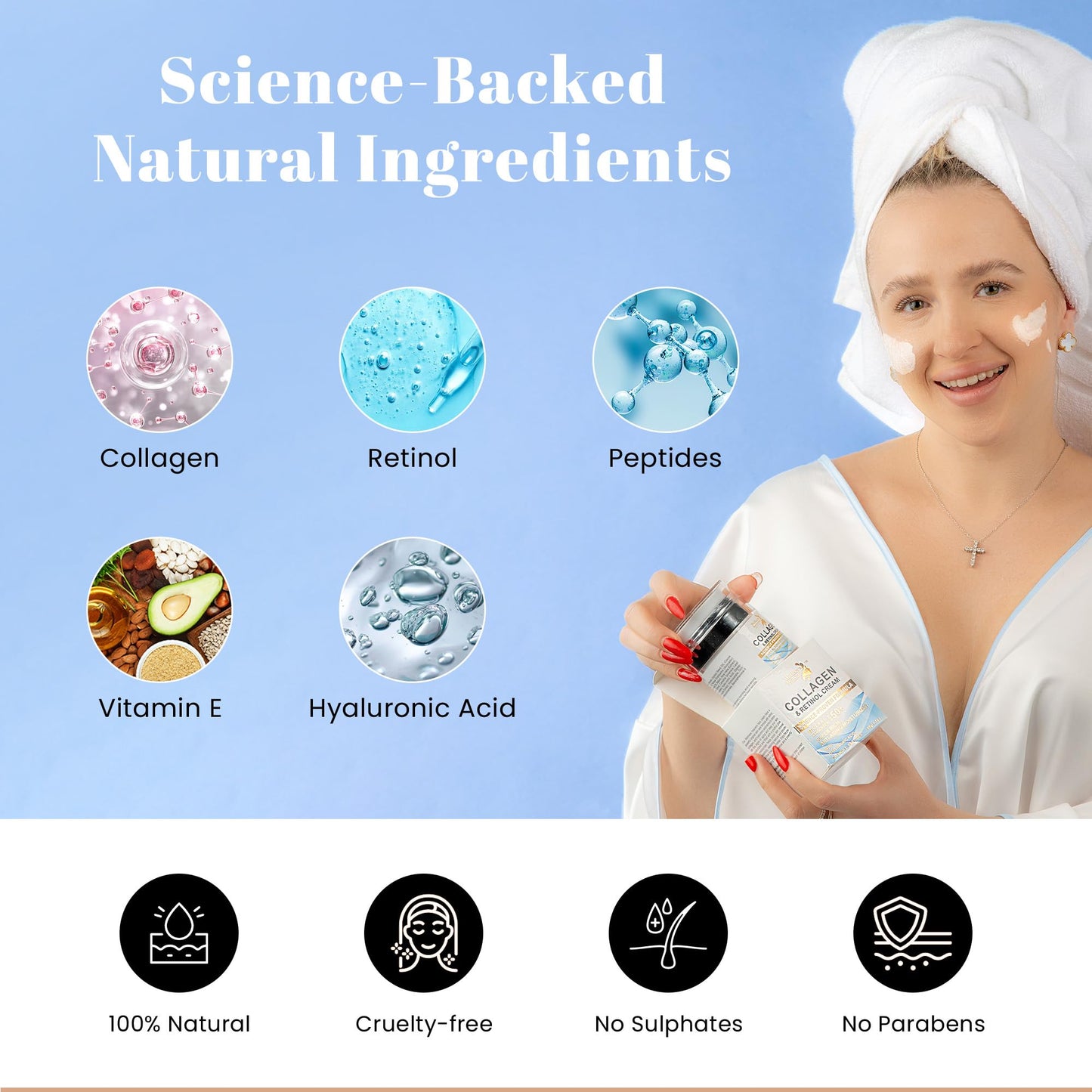 Daily Face Moisturizer with SPF 50 - Retinol, Hyaluronic Acid & Collagen with Age-Defying, Lift & Firm Cream and Sun Protection - Day & Night Repair Moisturizing Anti-Aging Sunscreen Lotion | 1.7oz