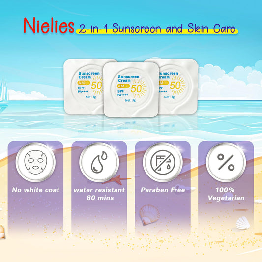 Nielies 20 Pods Mini Sunscreen Bulk – SPF 50 Travel Size Packets, Small Sunblock for Face & Body, Bulk Sunscreen for Vacation, Beach & Outdoor Use 20 x 0.12 FL OZ