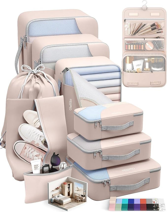ALL INCLUDED 10 Set Durable Packing Cubes for Suitcases,Gifts for Women Mom, UPGRADED Anti-Tear Stitching, NEW Improved Luggage Packing Organizers for Travel Accessories (Beige)