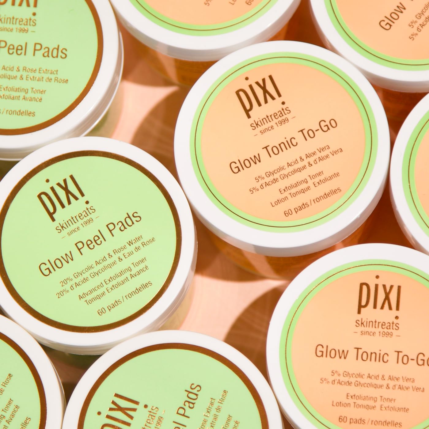 Pixi Glow Tonic to-Go | Gentle and Balancing Exfoliating Toner | Glycolic Acid Pads for Radiant Skin and Daily Brightening | Alcohol-Free Formula Face Exfoliator | 60 Pads
