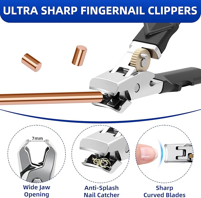 6PCS Orthoclip Toenail Clippers for Seniors Thick Toenails, Heavy Duty Nail Clippers for Men, Ultra Sharp Slanted Ingrown Toenail Clippers with Catcher, Wide Jaw Large Nail Cutters with Leather Case