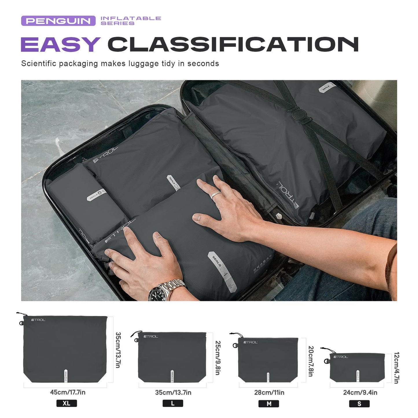 ETROL Travel Packing Cubes Set of 4, Waterproof Compression Storage Bags for Clothes, Lightweight Luggage Organizers for Suitcase, Backpacking, Hiking, Camping & Business Trips(S+M+L+XL)