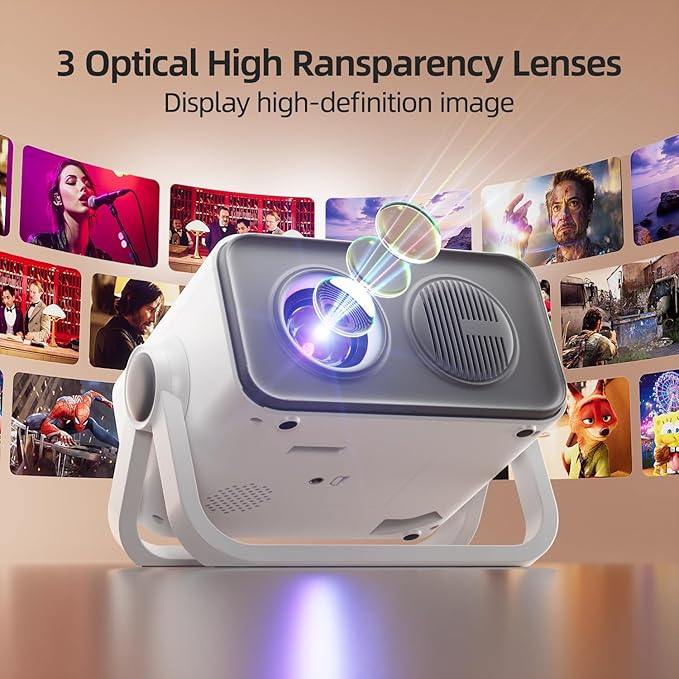 BKZ 2025 upgraded 360°Adjustable Dual Stand AI Auto Keystone Electric Focus Mini Portable Projector with Bluetooth 5.4, 1080P support Outdoor movie Projector compatible with HDMI/USB/Phone (Gray)