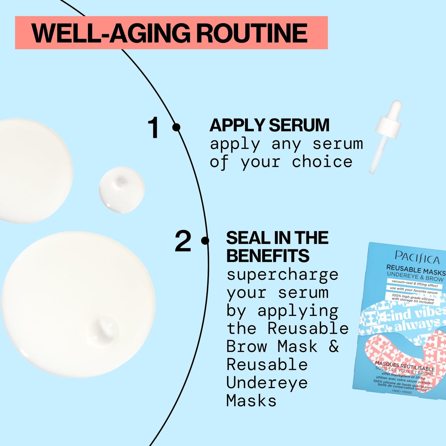 Pacifica Reusable Mask Set – Silicone Undereye & Brow Mask Set for Forehead & Under Eye, Anti-Wrinkle, Firming, Pair with Serum, Vegan & Cruelty-Free, 3 Pieces