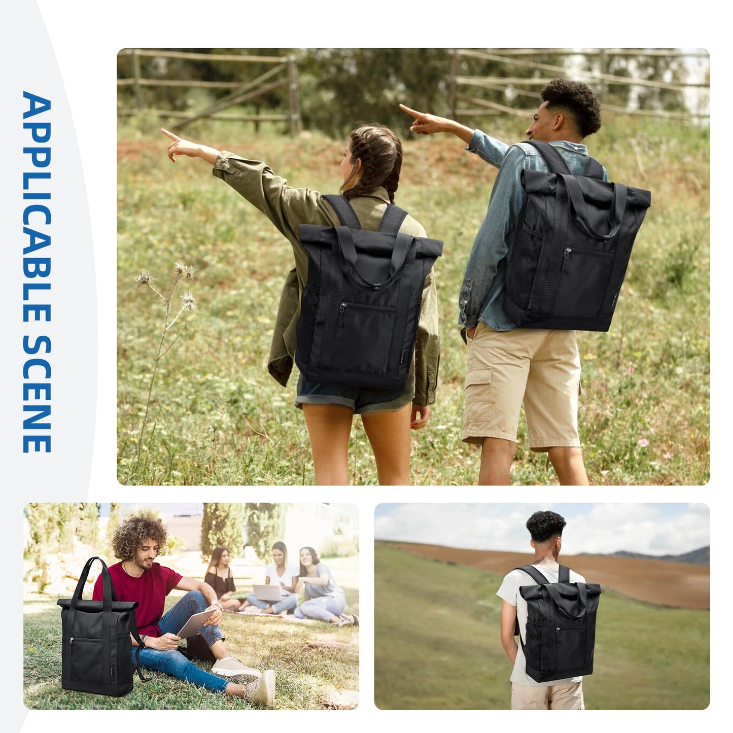 GOLF QUALITY Foldable Convertible Tote Backpack Lightweight Versatile Nylon Daypack for Women Men Work Leisure Travel,Black