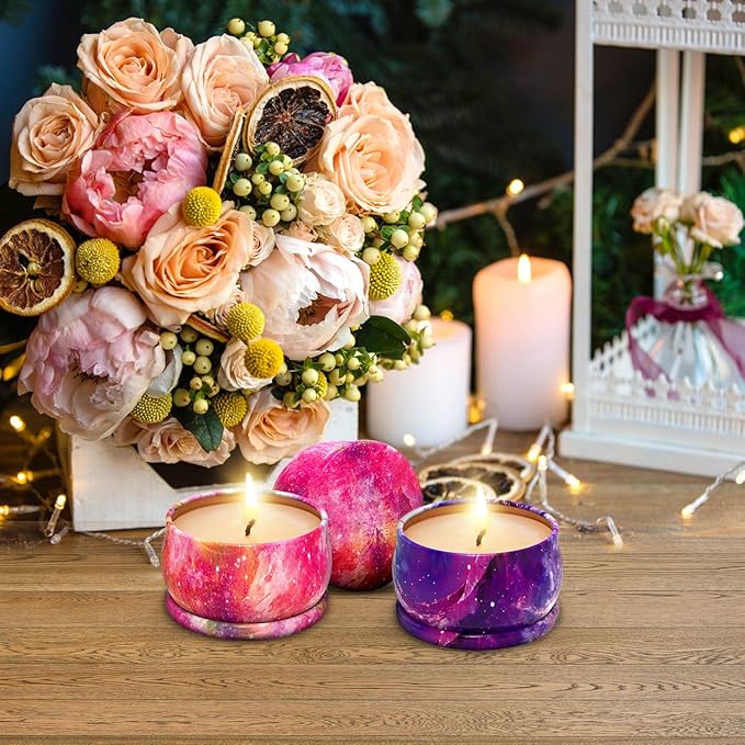 3 Packs Scented Candles Set for Christmas Thanksgiving, Natural Soy Wax Portable Travel Tin Candle, Aromatherapy Gift for Friends Classmates Colleague - Starry Sky