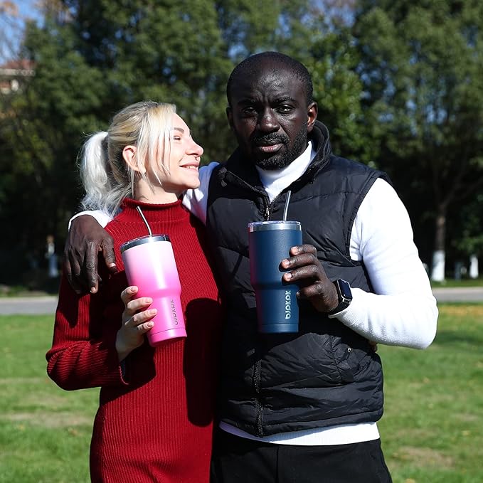 BJPKPK 30 oz Tumbler Cups With Lid And Straw Stainless Steel Double Wall Vacuum Insulated Tumblers For Women and Men Apricot